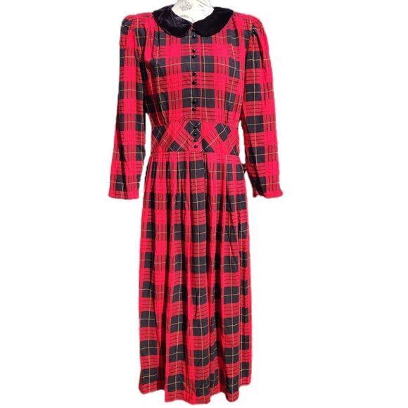 VINTAGE - Miss Darby round collar‎ red plaid dress 14 - Picture 1 of 9